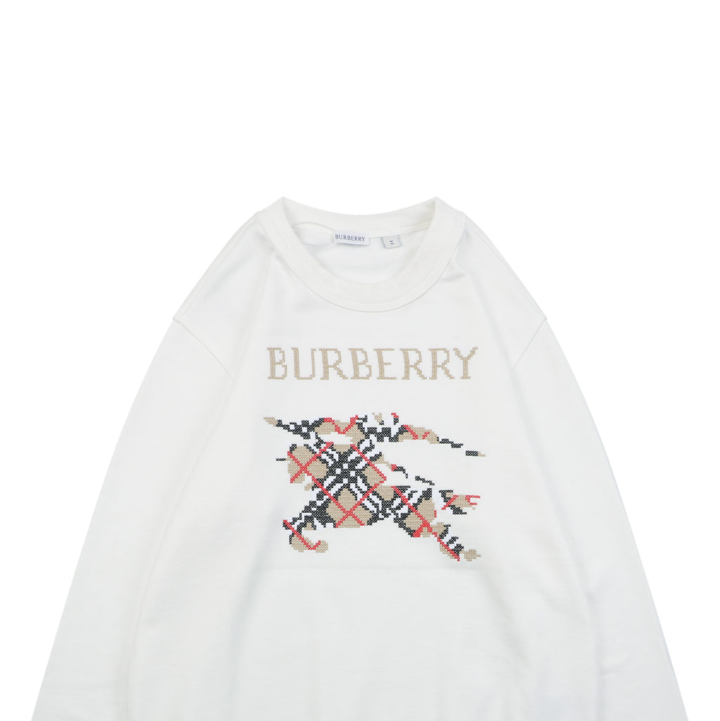 Burberry Cross-Stitch Horse Embroidered Crewneck Sweatshirt - White
