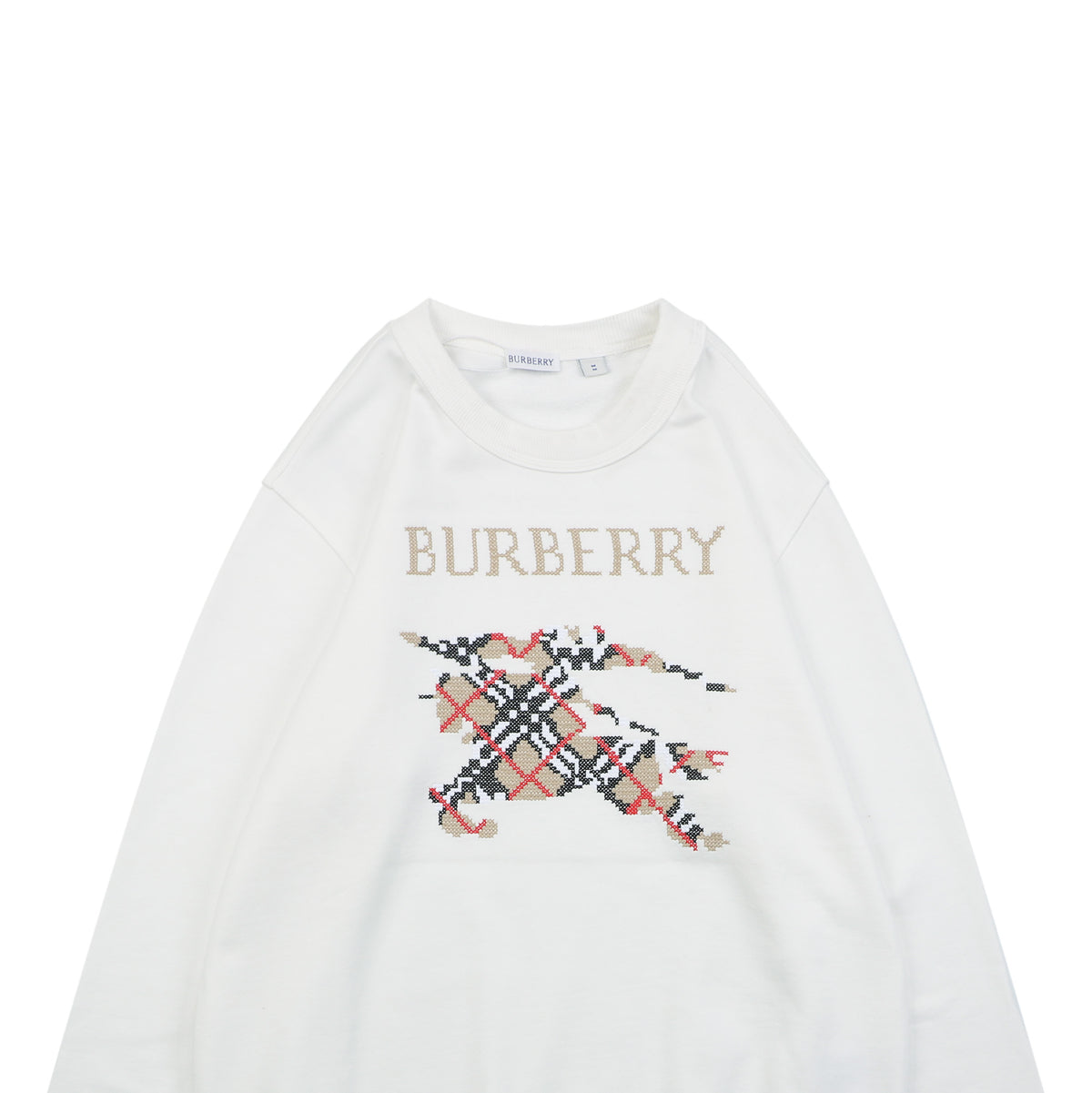 Burberry Cross-Stitch Horse Embroidered Crewneck Sweatshirt - White
