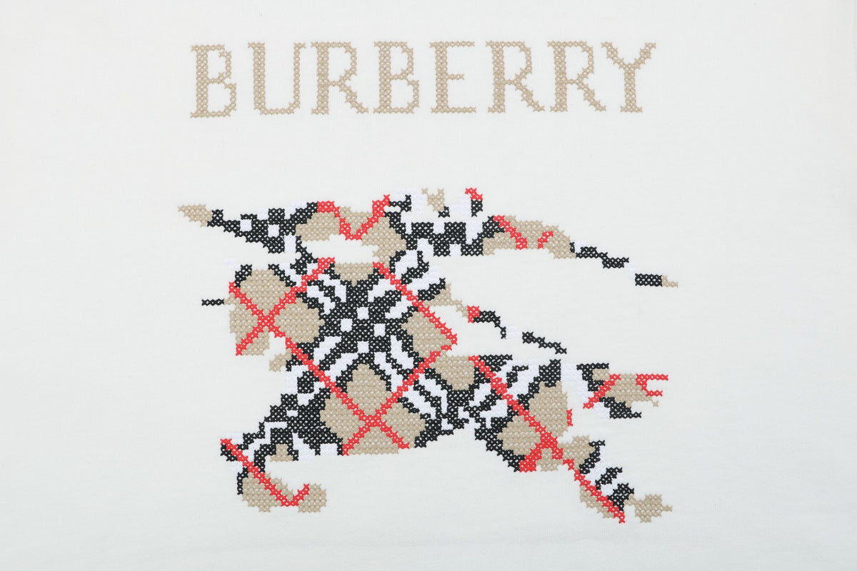 Burberry Cross-Stitch Horse Embroidered Crewneck Sweatshirt - White
