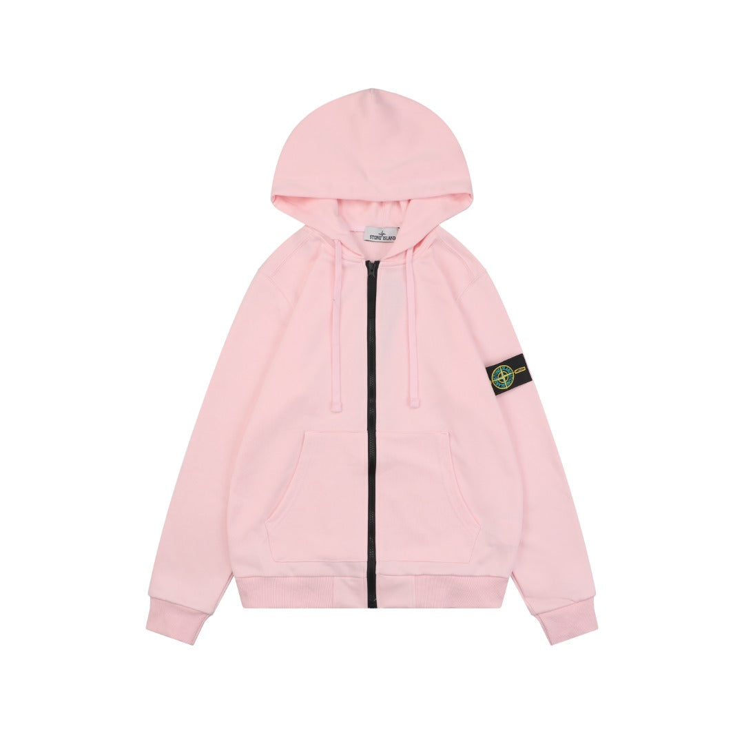 Stone Island Sleeve-Badge Zip-Up Hoodie - Pink