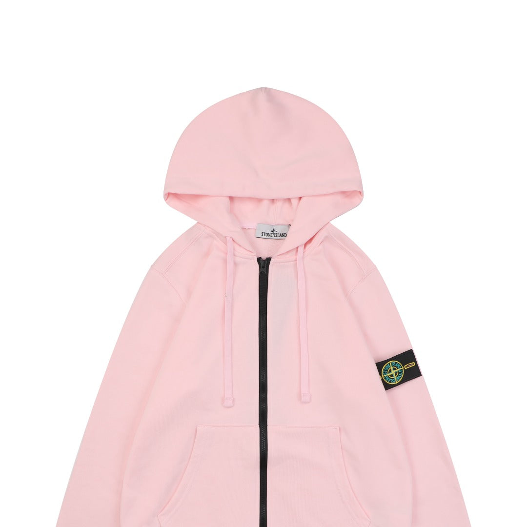 Stone Island Sleeve-Badge Zip-Up Hoodie - Pink