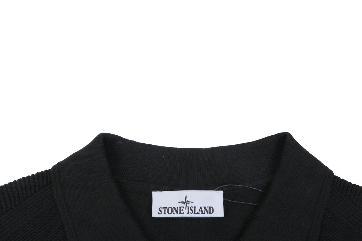 Stone Island Layered-Collar Jacquard Polo Shirt - Black