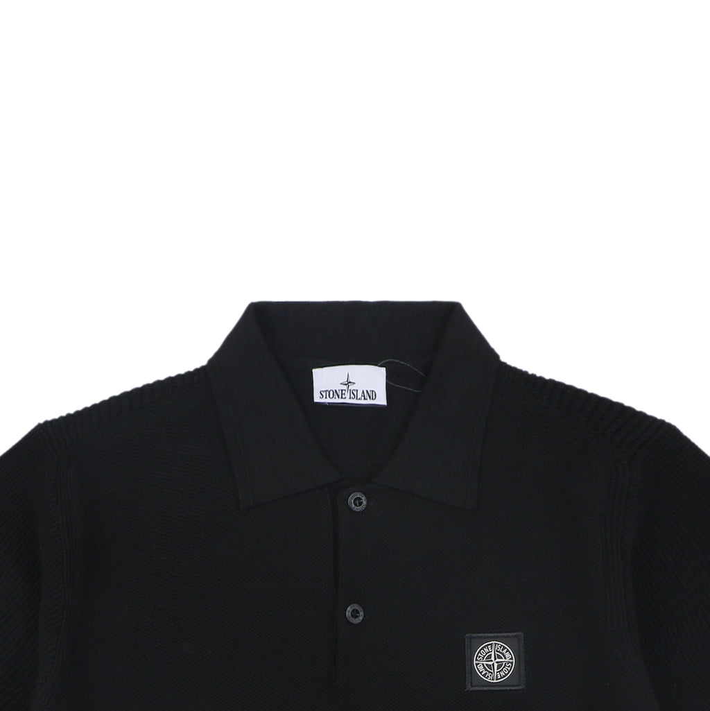 Stone Island Layered-Collar Jacquard Polo Shirt - Black