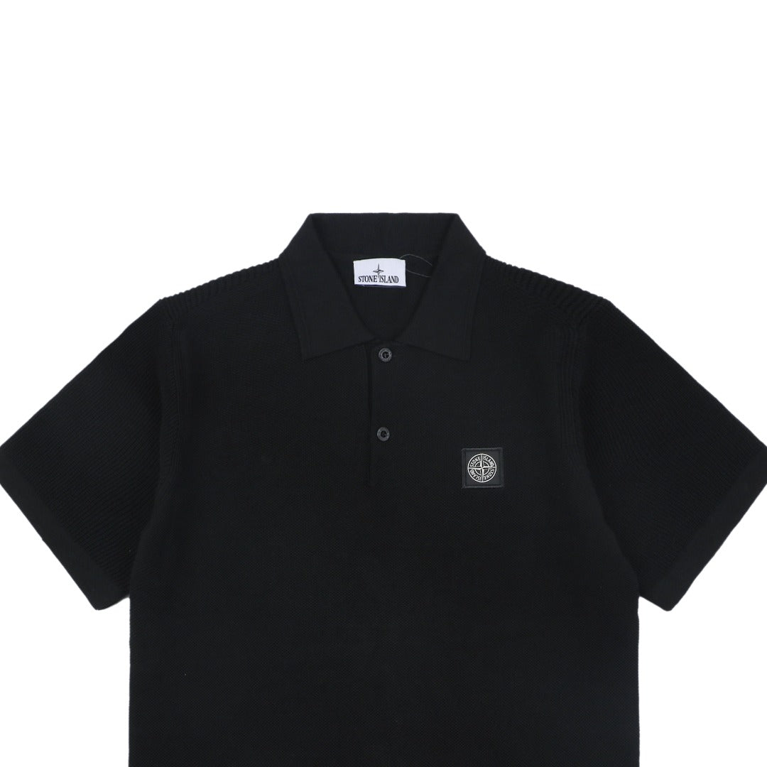 Stone Island Layered-Collar Jacquard Polo Shirt - Black