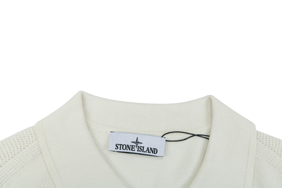 Stone Island Layered-Collar Jacquard Polo Shirt - Off-White