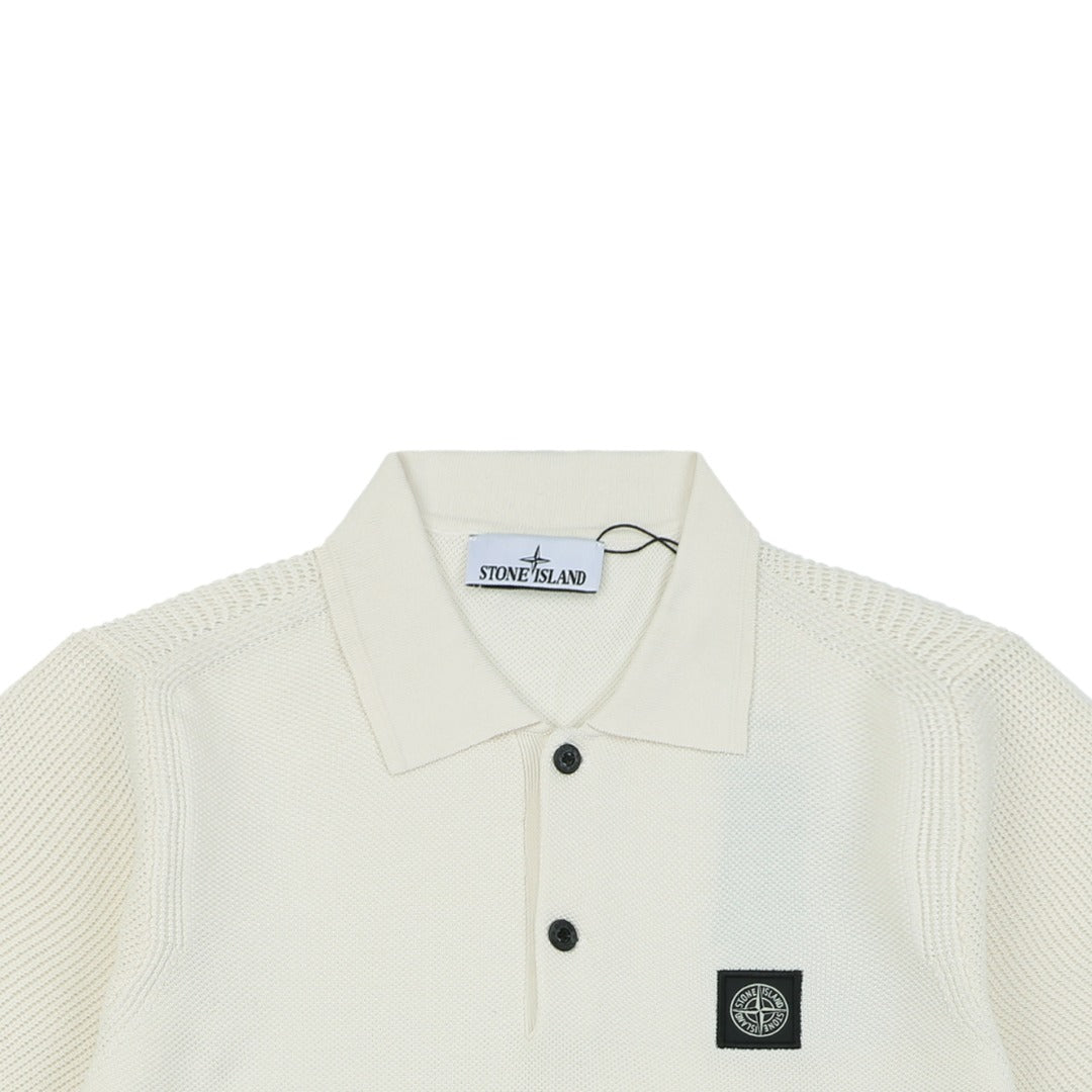 Stone Island Layered-Collar Jacquard Polo Shirt - Off-White