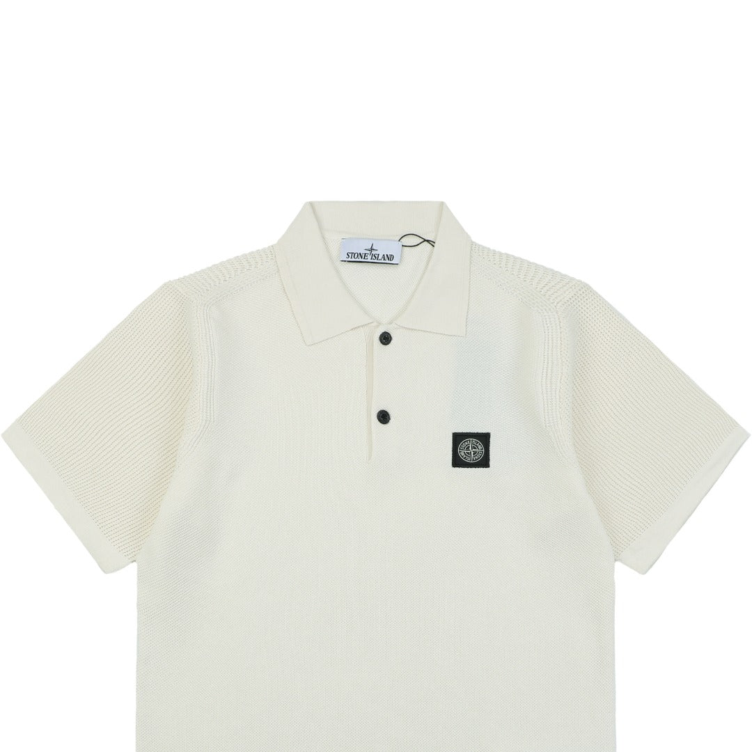 Stone Island Layered-Collar Jacquard Polo Shirt - Off-White