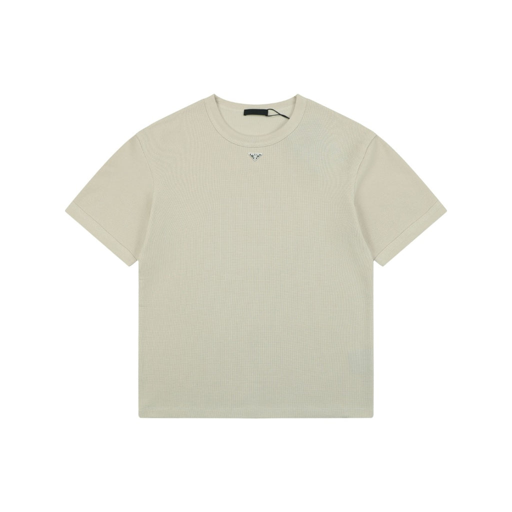 Prada Triangle-Logo Waffle-Texture T-Shirt - Off-White