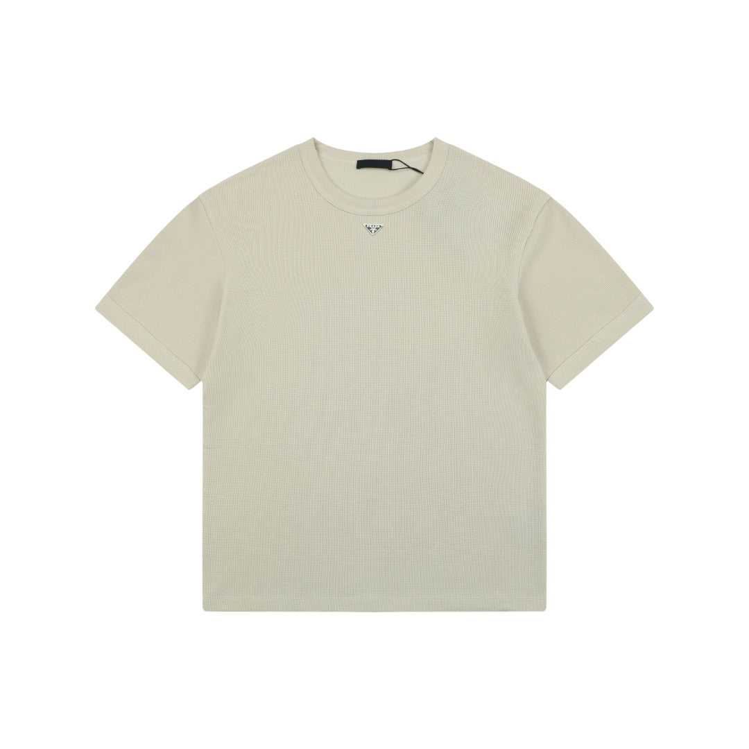 Prada Triangle-Logo Waffle-Texture T-Shirt - Off-White