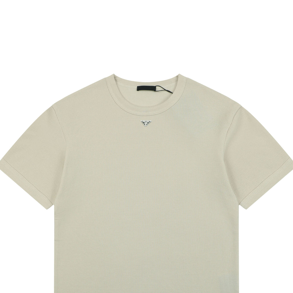 Prada Triangle-Logo Waffle-Texture T-Shirt - Off-White