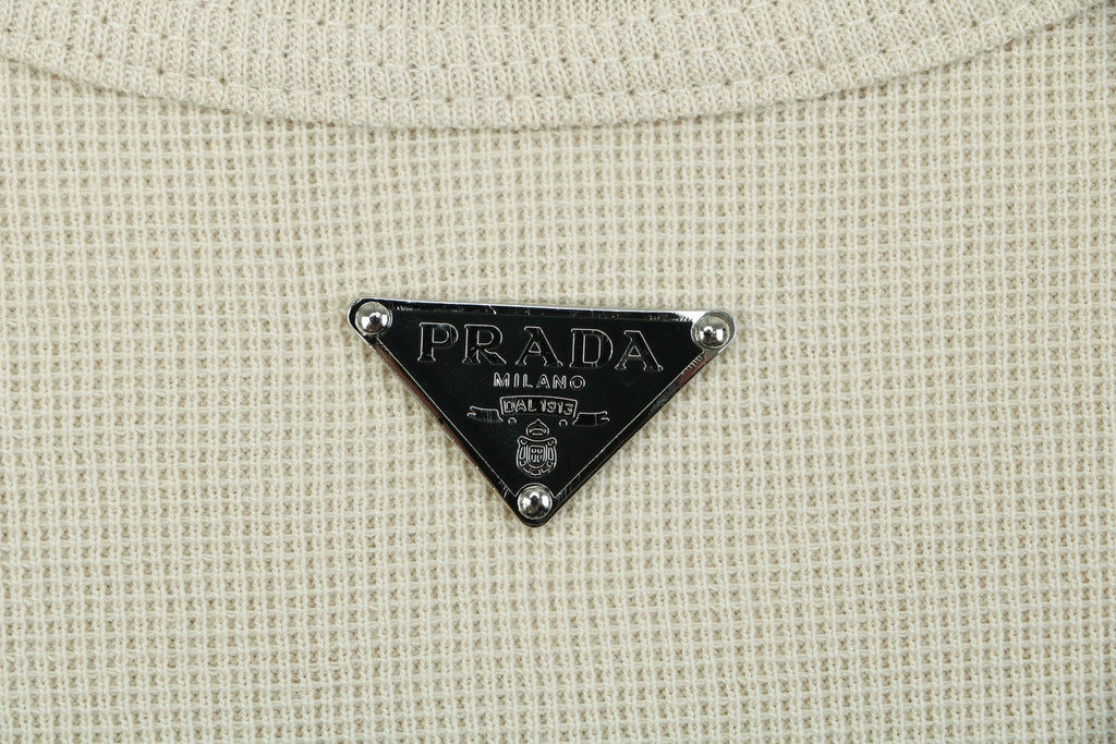Prada Triangle-Logo Waffle-Texture T-Shirt - Off-White