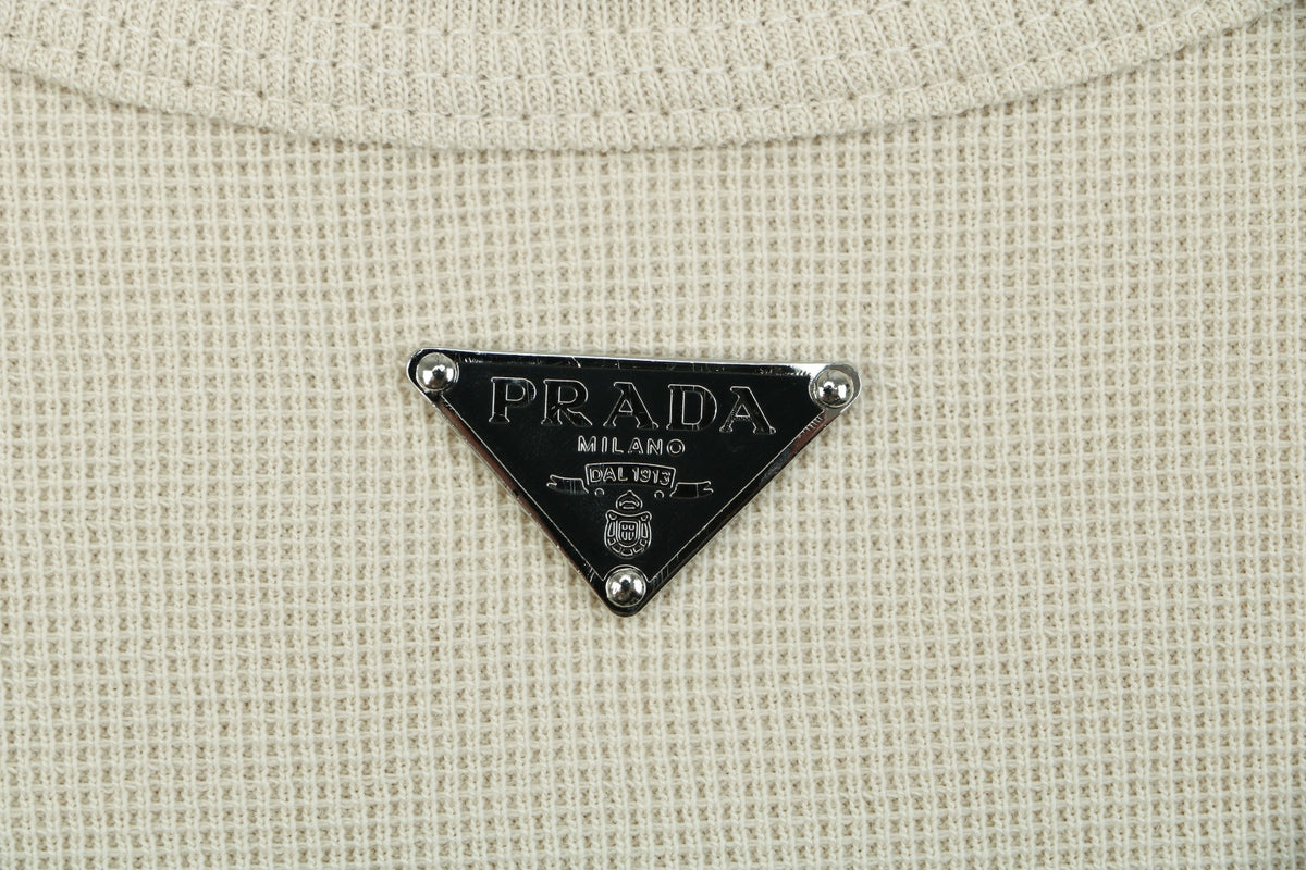 Prada Triangle-Logo Waffle-Texture T-Shirt - Off-White