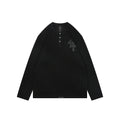 Chrome Hearts Cross-Patch Waffle-Texture Long-Sleeve Henley - Black