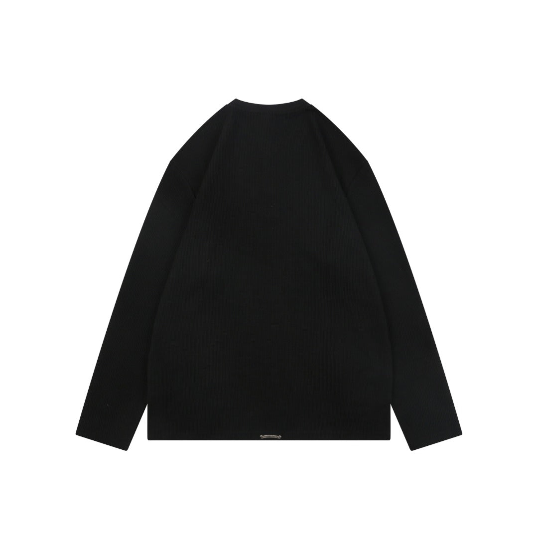 Chrome Hearts Cross-Patch Waffle-Texture Long-Sleeve Henley - Black