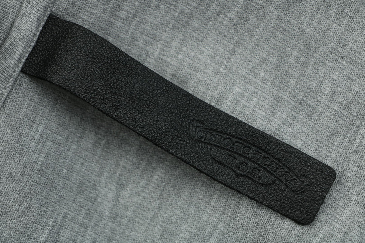 Chrome Hearts Cross-Patch Waffle-Texture Long-Sleeve Henley - Gray