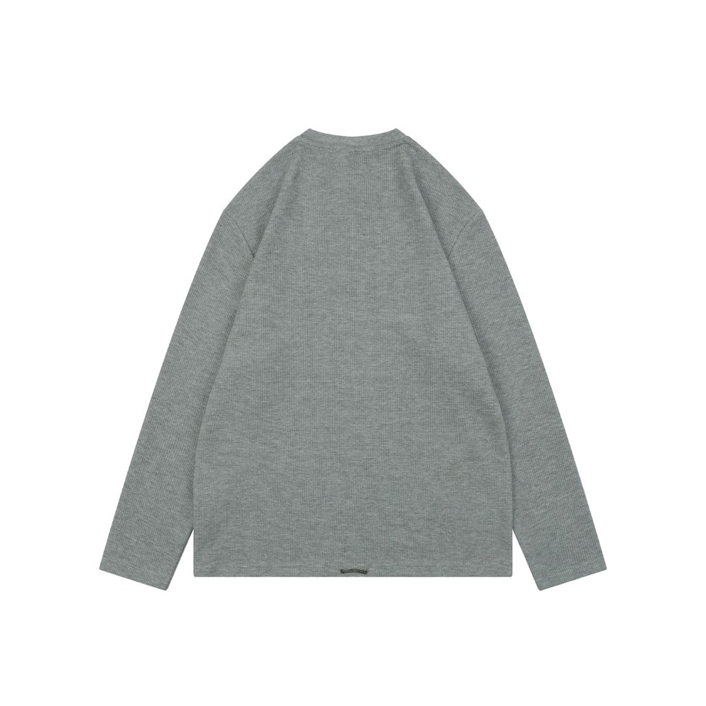 Chrome Hearts Cross-Patch Waffle-Texture Long-Sleeve Henley - Gray