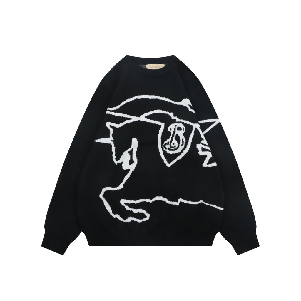 Burberry Line-Art Knight Crewneck Sweater - Black