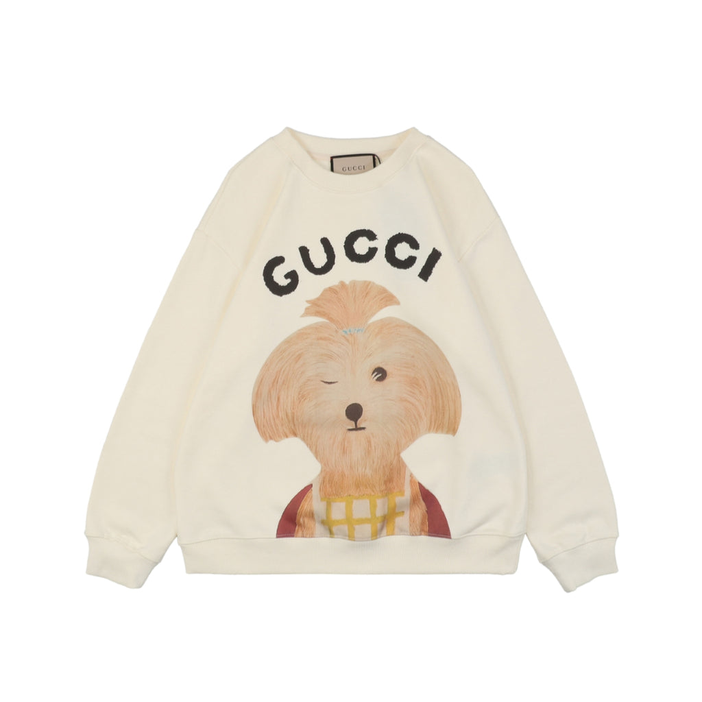 Gucci Topknot Dog Print Crewneck Sweatshirt - Cream