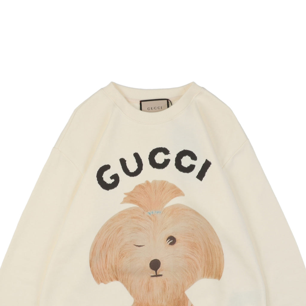 Gucci Topknot Dog Print Crewneck Sweatshirt - Cream