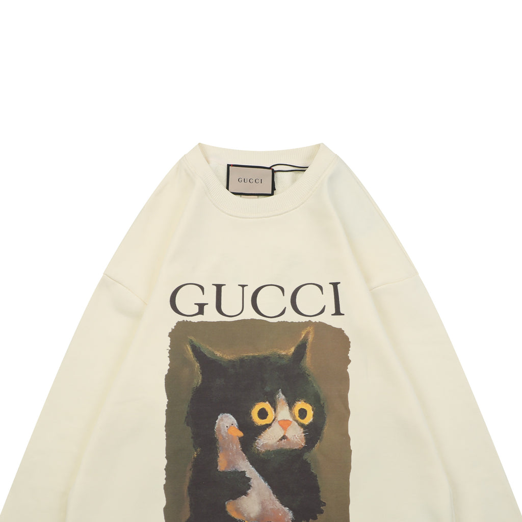 Gucci Cat and Dove Print Crewneck Sweatshirt - Cream