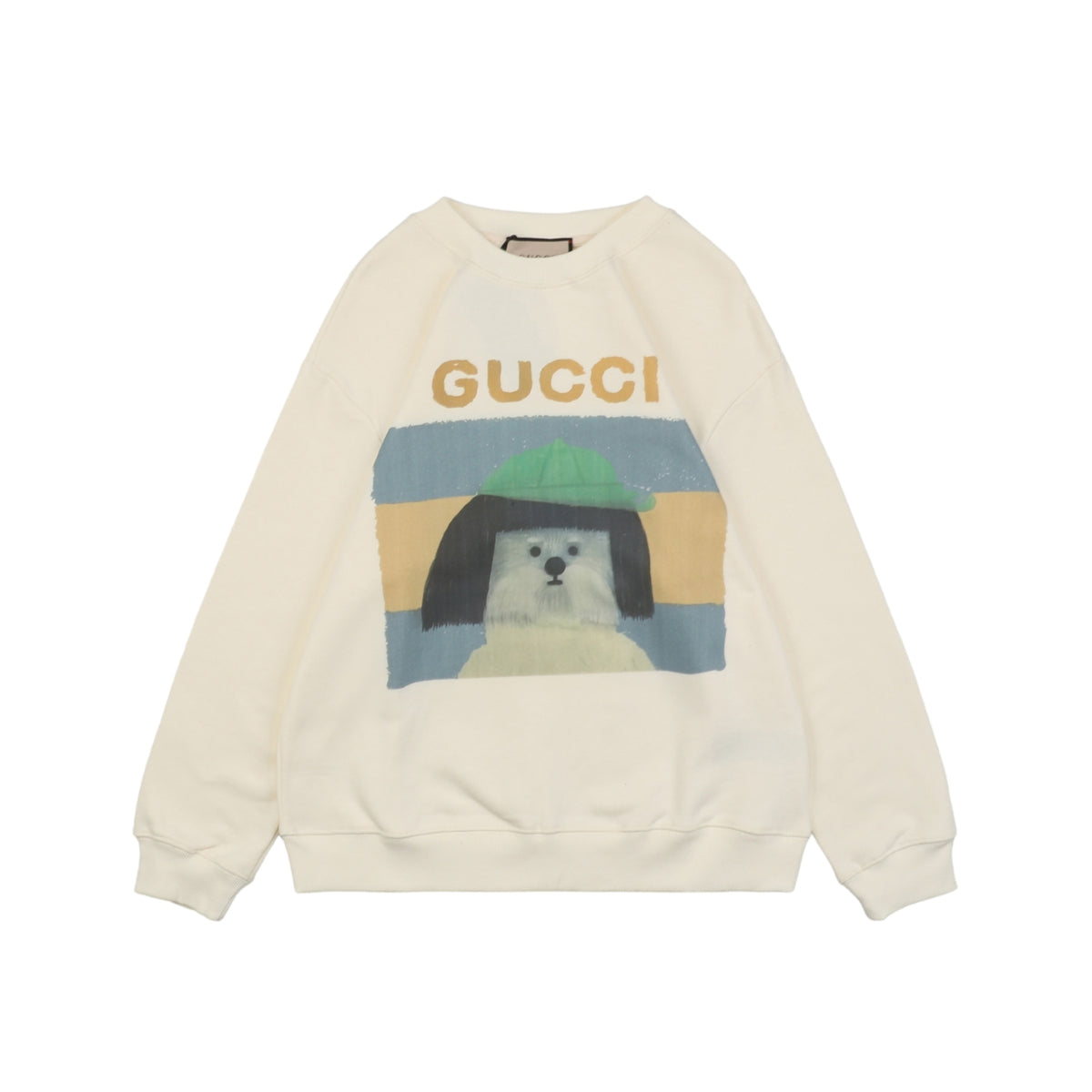 Gucci Green Hat Dog Print Crewneck Sweatshirt - Cream