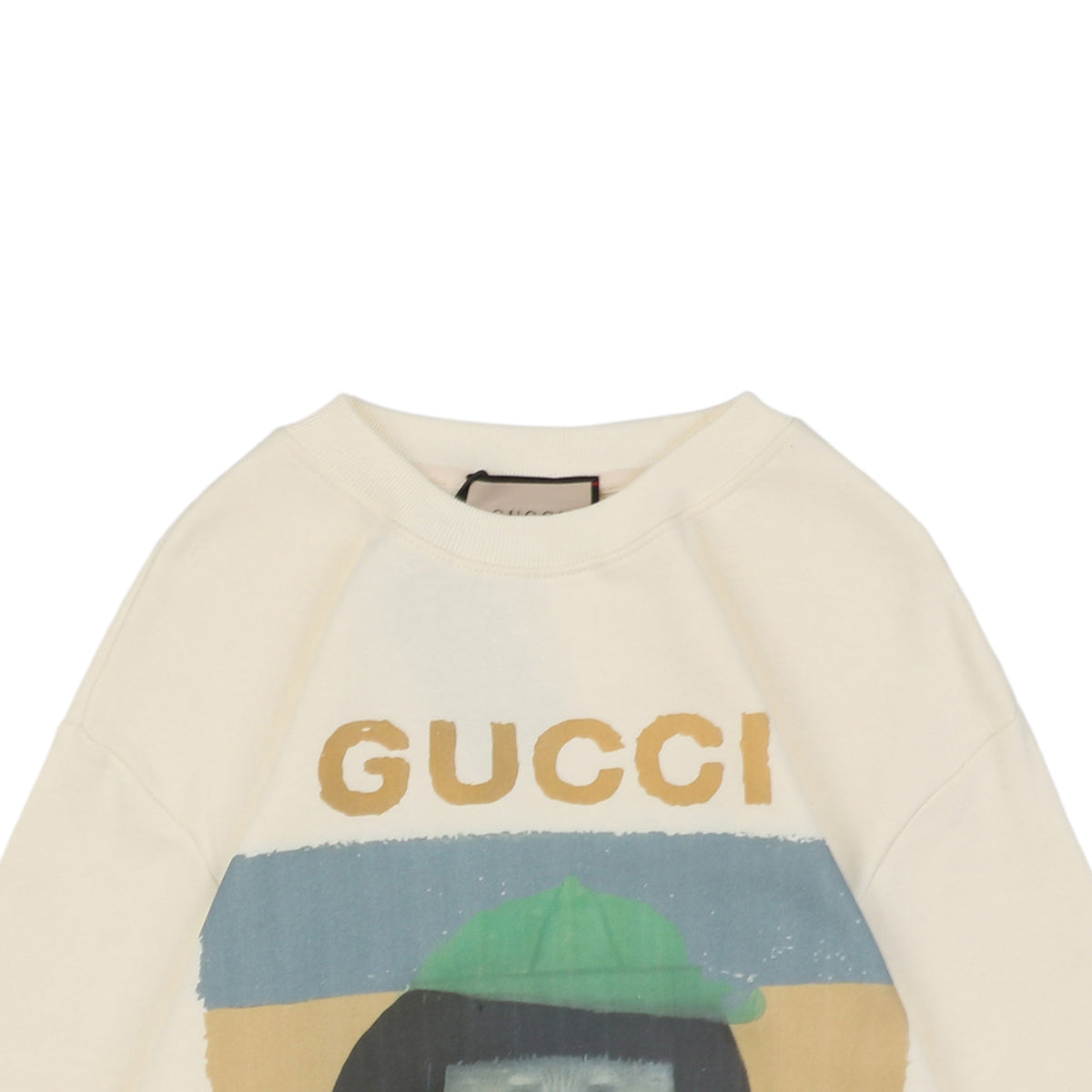 Gucci Green Hat Dog Print Crewneck Sweatshirt - Cream
