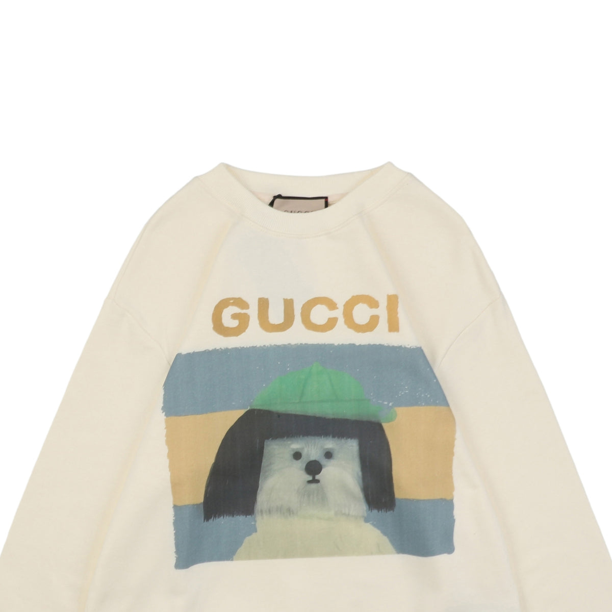 Gucci Green Hat Dog Print Crewneck Sweatshirt - Cream