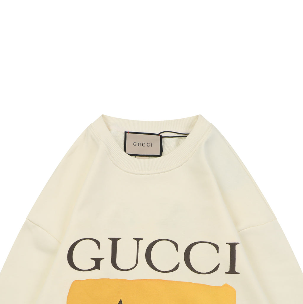 Gucci Cat Watching Fish Print Crewneck Sweatshirt - Cream