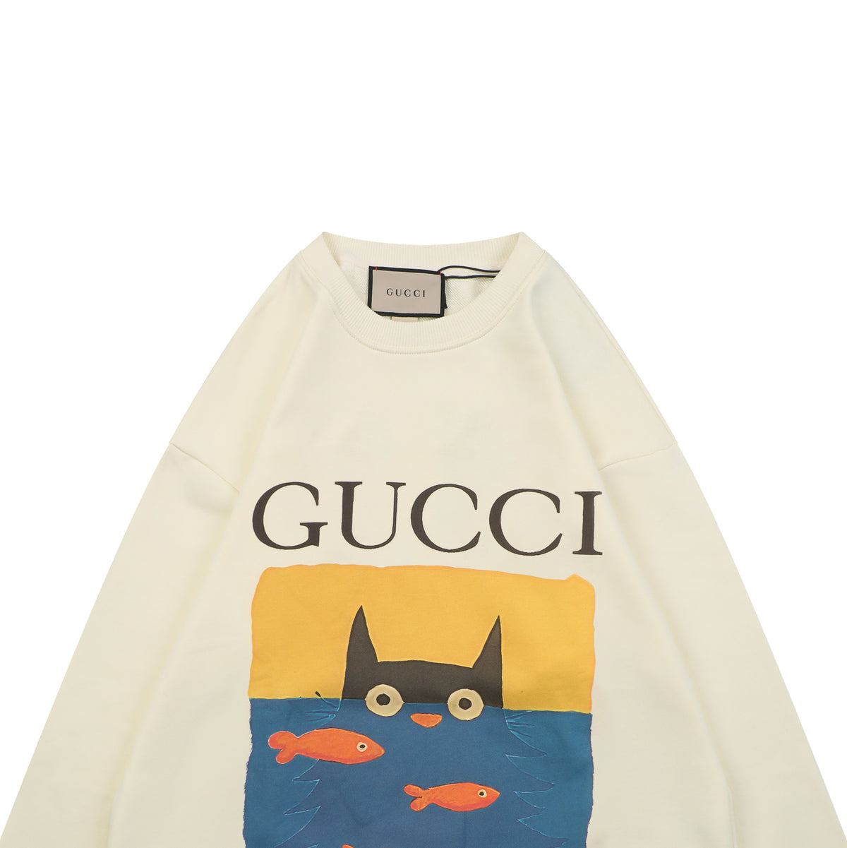 Gucci Cat Watching Fish Print Crewneck Sweatshirt - Cream