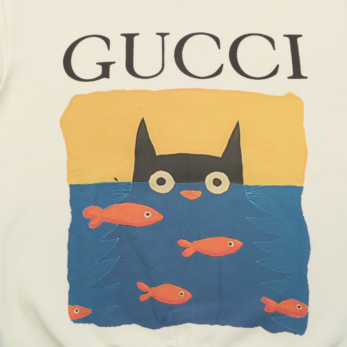 Gucci Cat Watching Fish Print Crewneck Sweatshirt - Cream