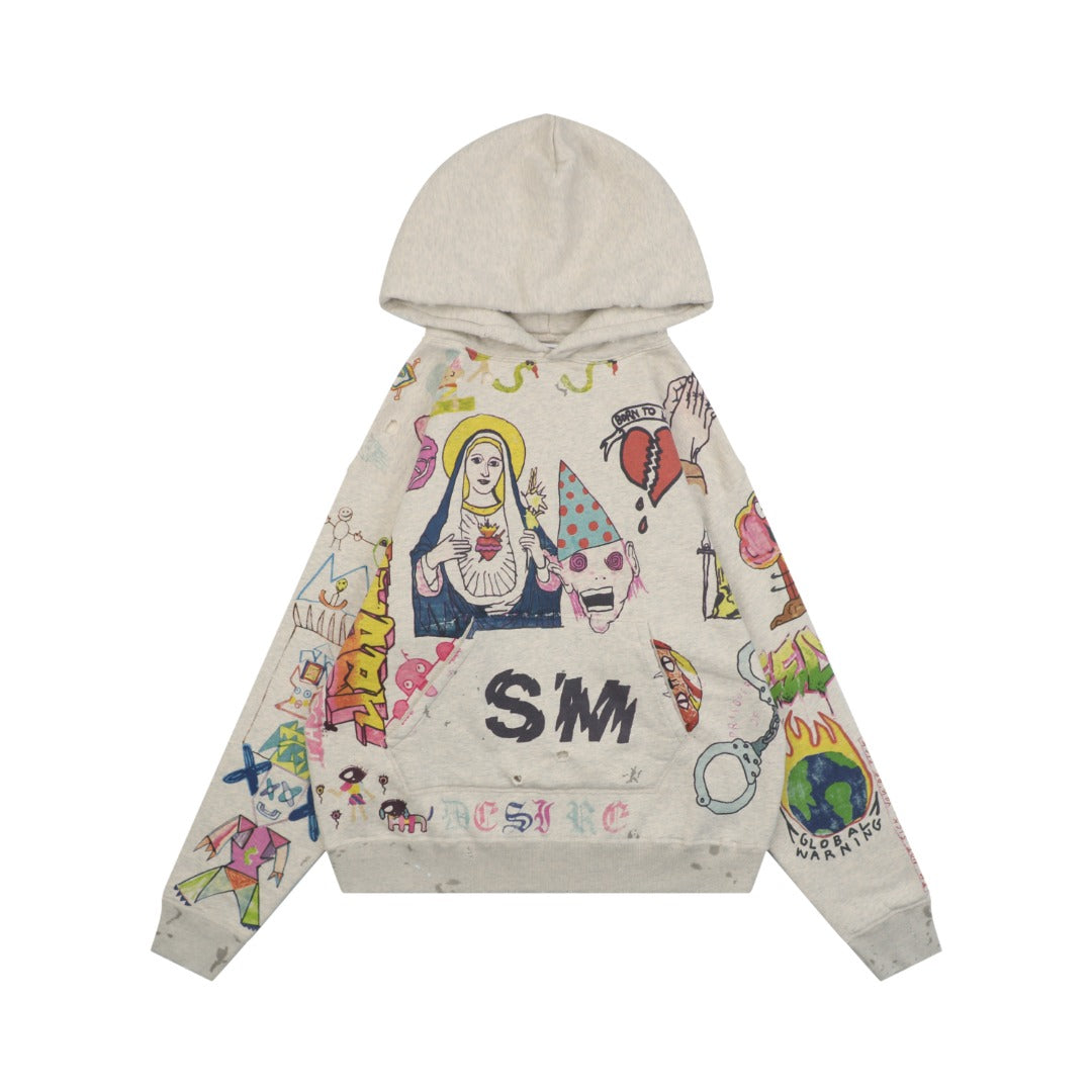 Saint Michael Simpsons Graffiti Print Hoodie - Cream