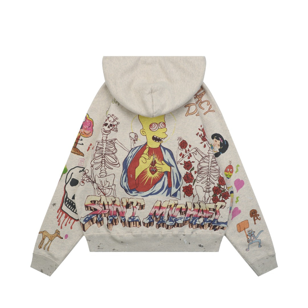 Saint Michael Simpsons Graffiti Print Hoodie - Cream