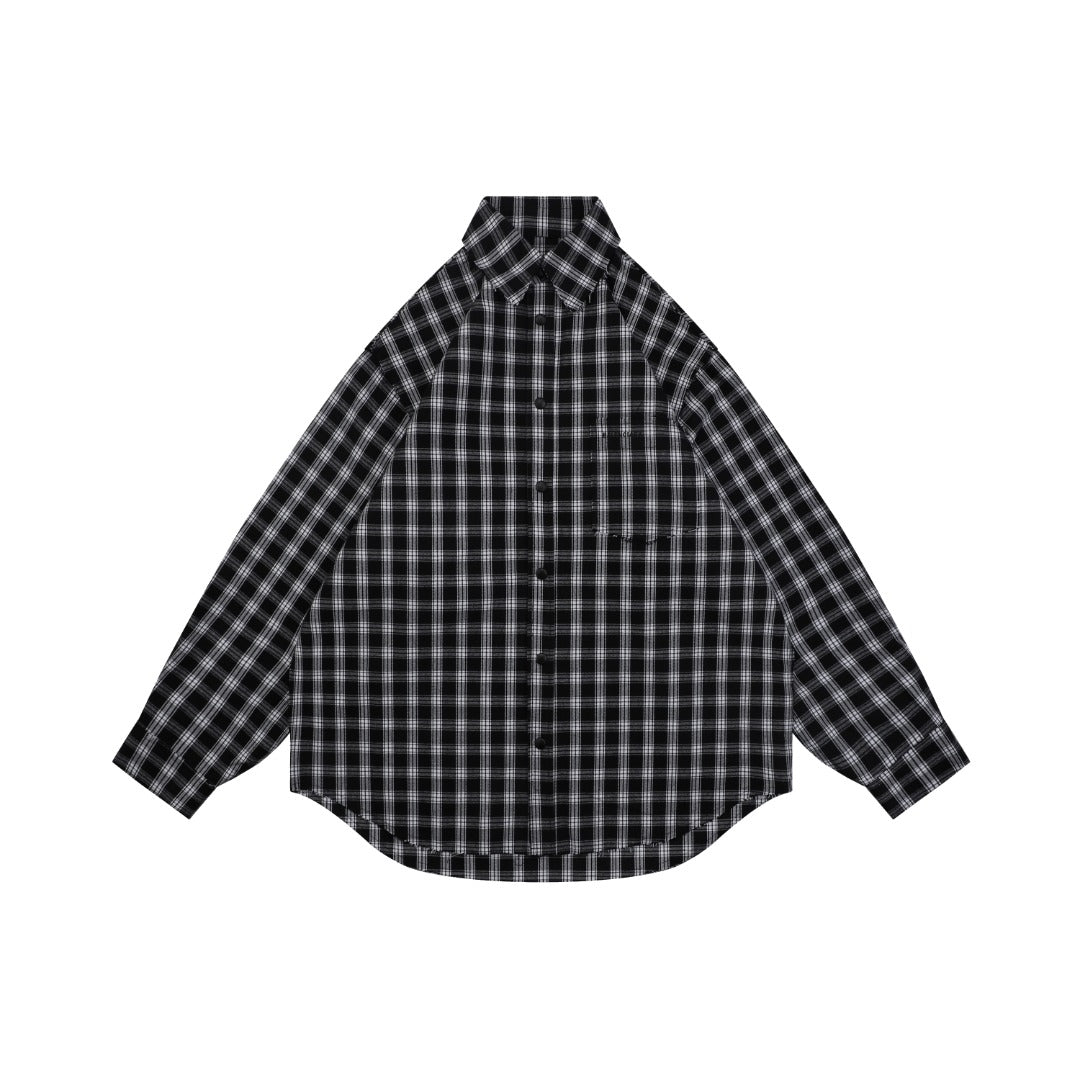 Balenciaga Distressed Plaid Long-Sleeve Shirt - Black & White