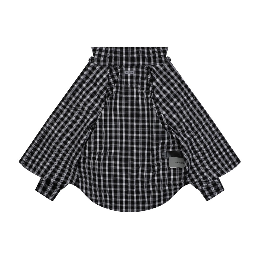 Balenciaga Distressed Plaid Long-Sleeve Shirt - Black & White