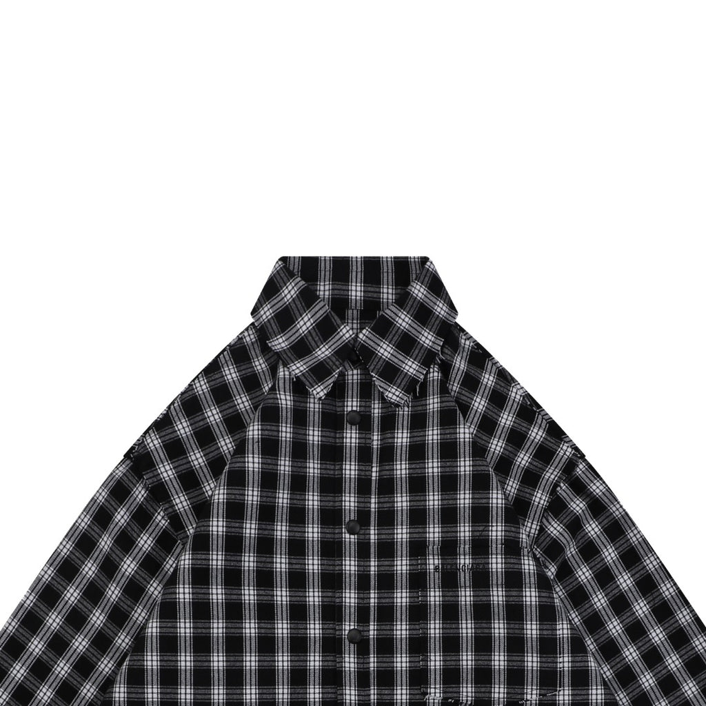 Balenciaga Distressed Plaid Long-Sleeve Shirt - Black & White