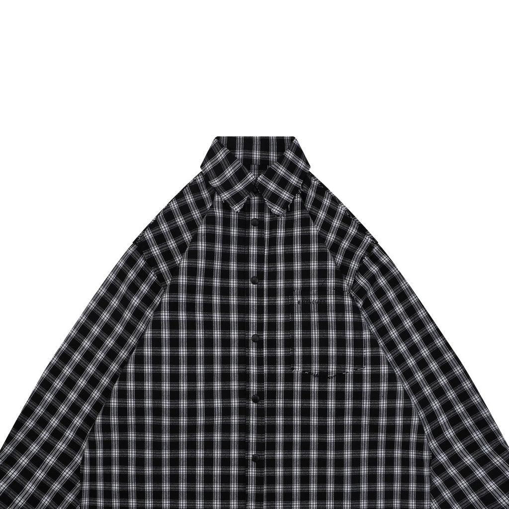Balenciaga Distressed Plaid Long-Sleeve Shirt - Black & White