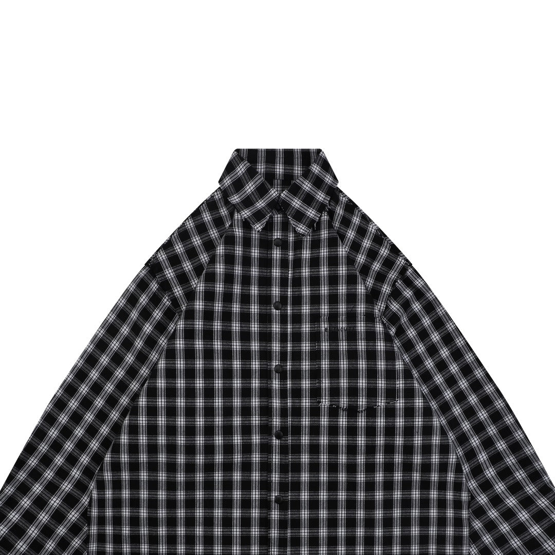 Balenciaga Distressed Plaid Long-Sleeve Shirt - Black & White
