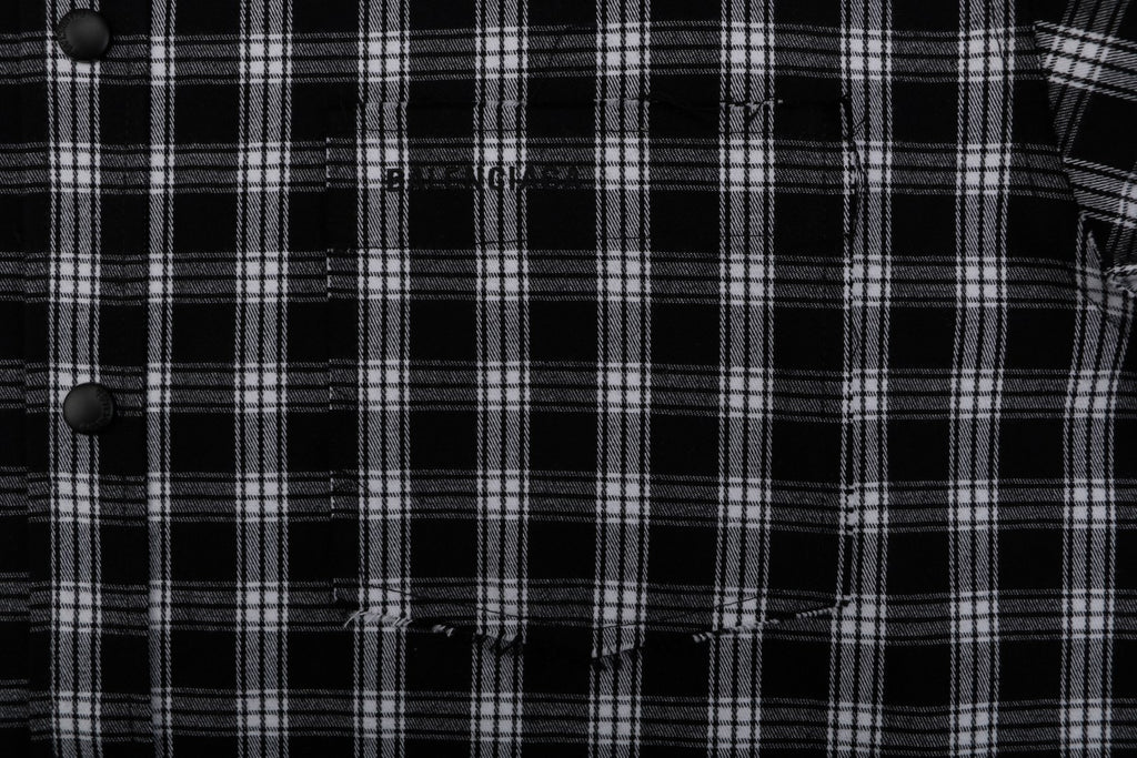 Balenciaga Distressed Plaid Long-Sleeve Shirt - Black & White