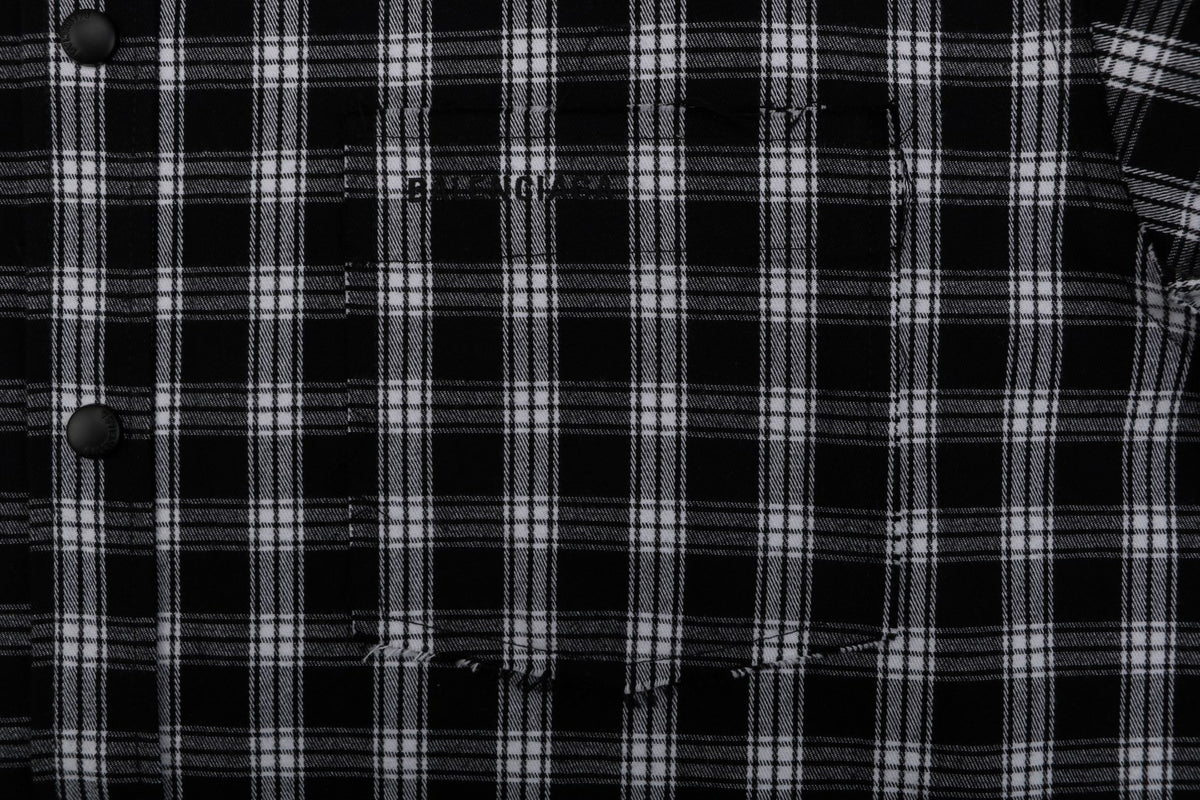 Balenciaga Distressed Plaid Long-Sleeve Shirt - Black & White
