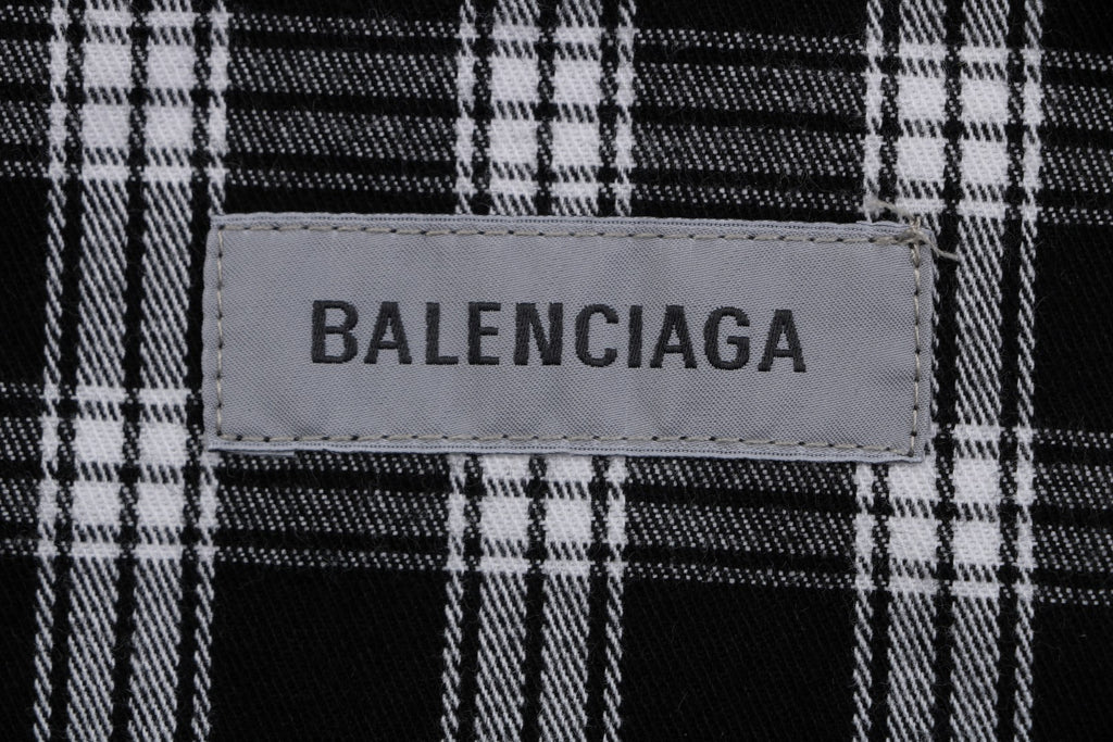 Balenciaga Distressed Plaid Long-Sleeve Shirt - Black & White