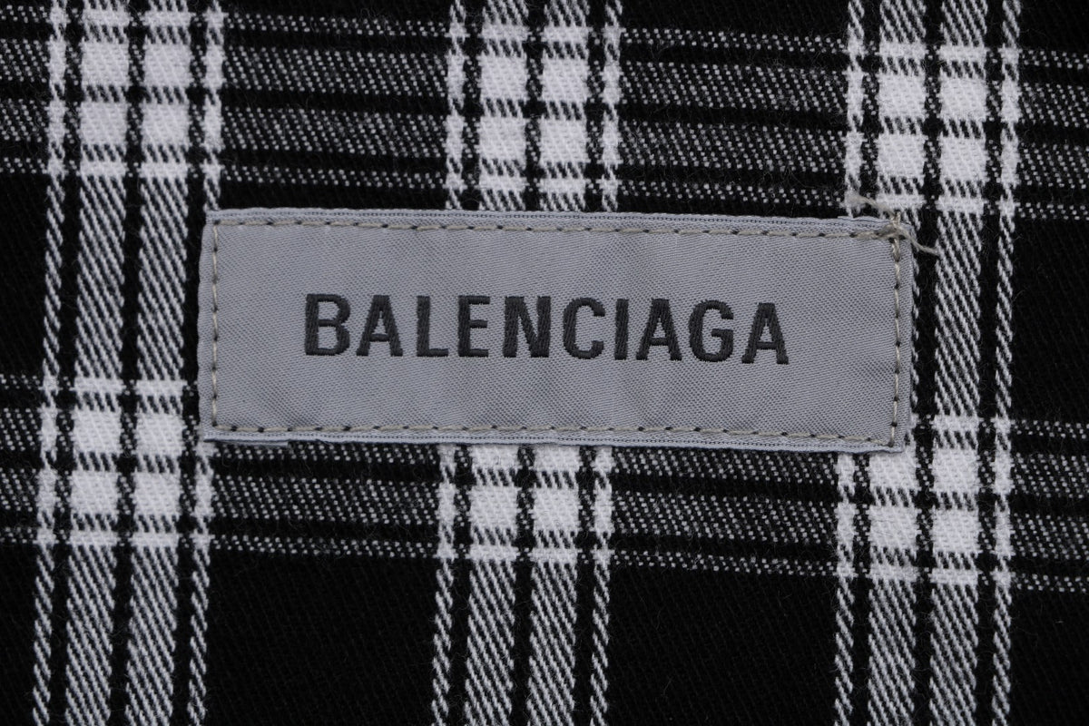 Balenciaga Distressed Plaid Long-Sleeve Shirt - Black & White