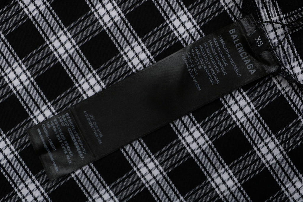 Balenciaga Distressed Plaid Long-Sleeve Shirt - Black & White