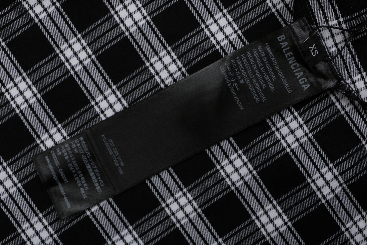 Balenciaga Distressed Plaid Long-Sleeve Shirt - Black & White