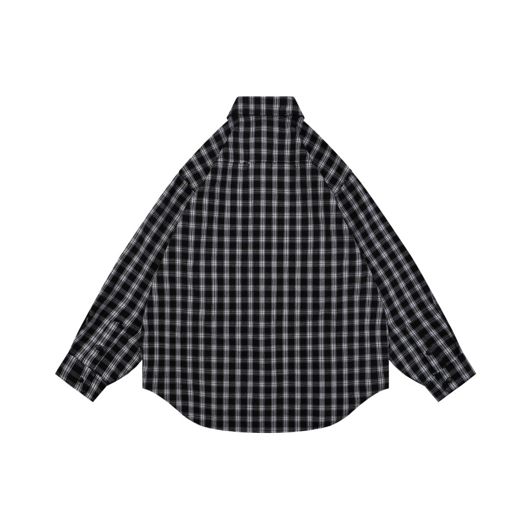 Balenciaga Distressed Plaid Long-Sleeve Shirt - Black & White