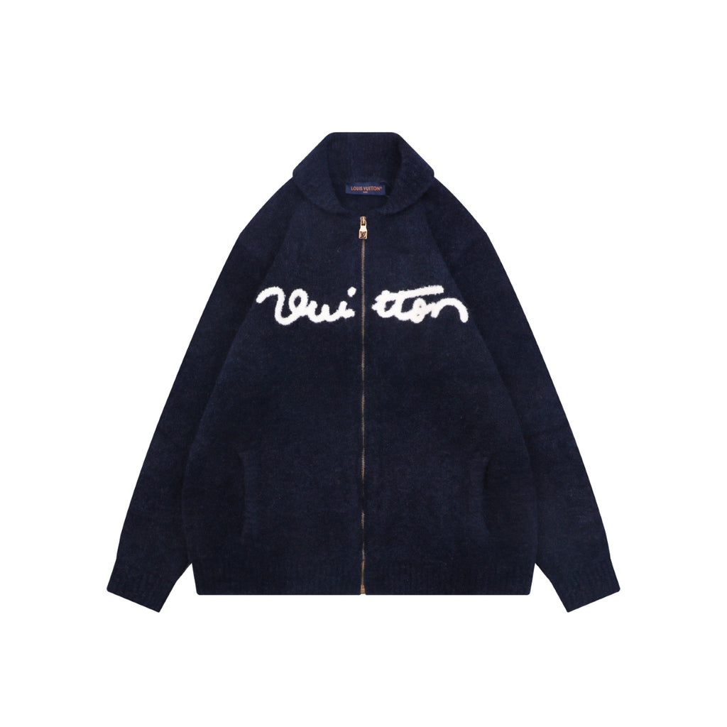 Louis Vuitton Signature High-Neck Zip-Up Cardigan - Dark Navy