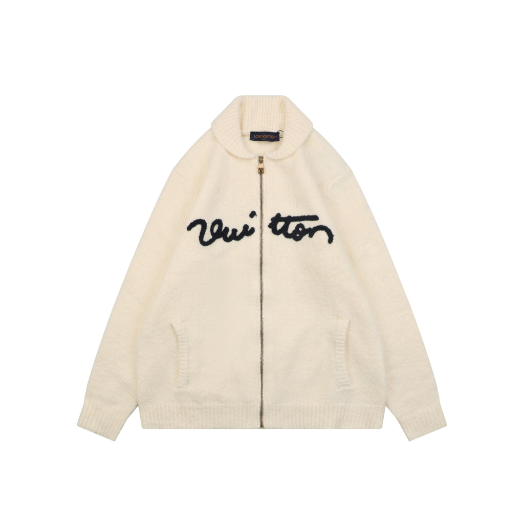 Louis Vuitton Signature High-Neck Zip-Up Cardigan - Cream