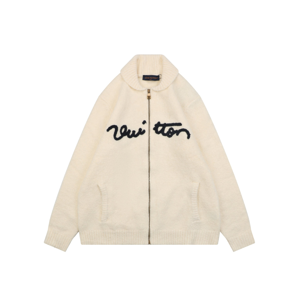 Louis Vuitton Signature High-Neck Zip-Up Cardigan - Cream