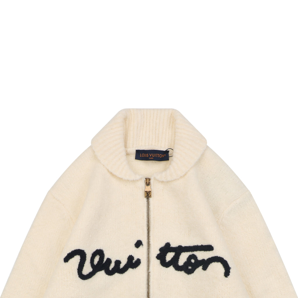 Louis Vuitton Signature High-Neck Zip-Up Cardigan - Cream