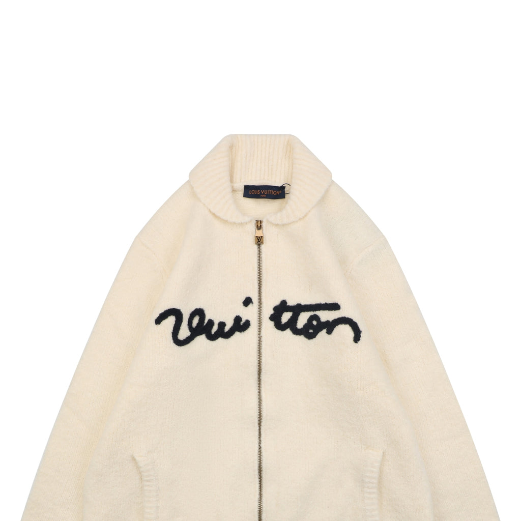 Louis Vuitton Signature High-Neck Zip-Up Cardigan - Cream