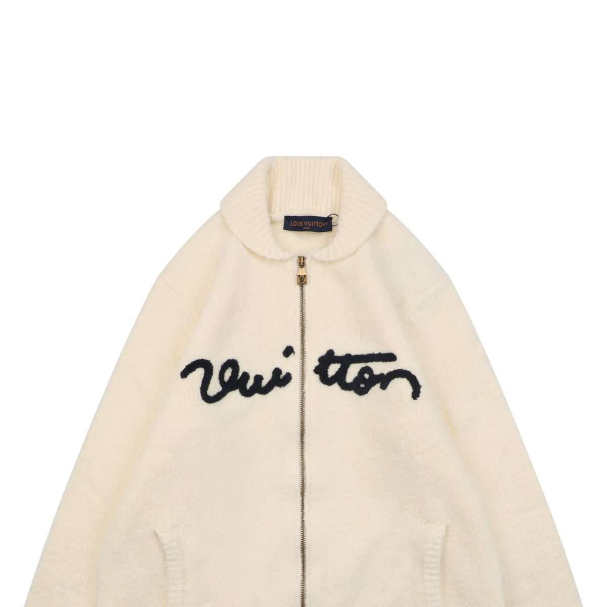 Louis Vuitton Signature High-Neck Zip-Up Cardigan - Cream